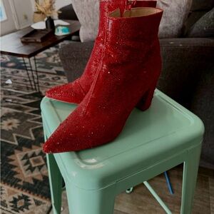 Betsey Johnson Sparkling Red Heeled Boots